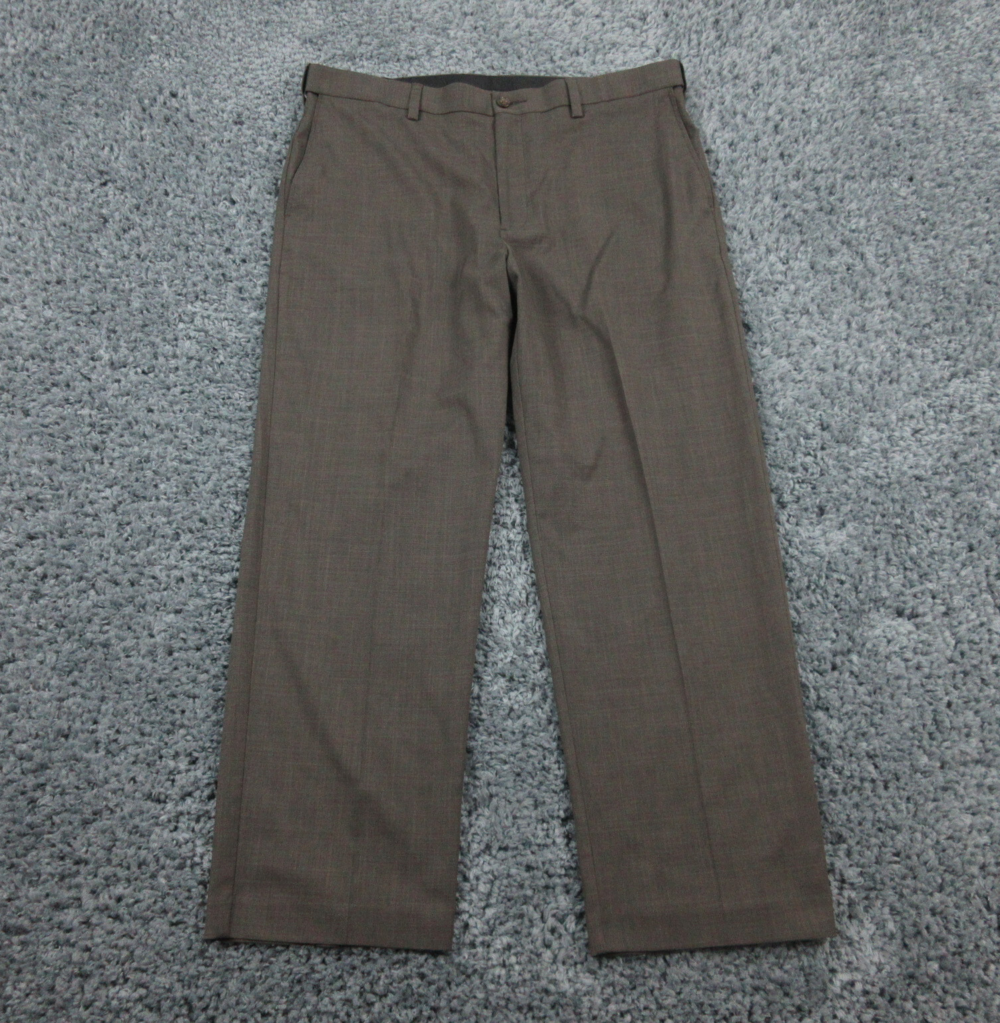 Savane Pants Mens 38x30 Brown Flat Front Dress Pant 37x29*